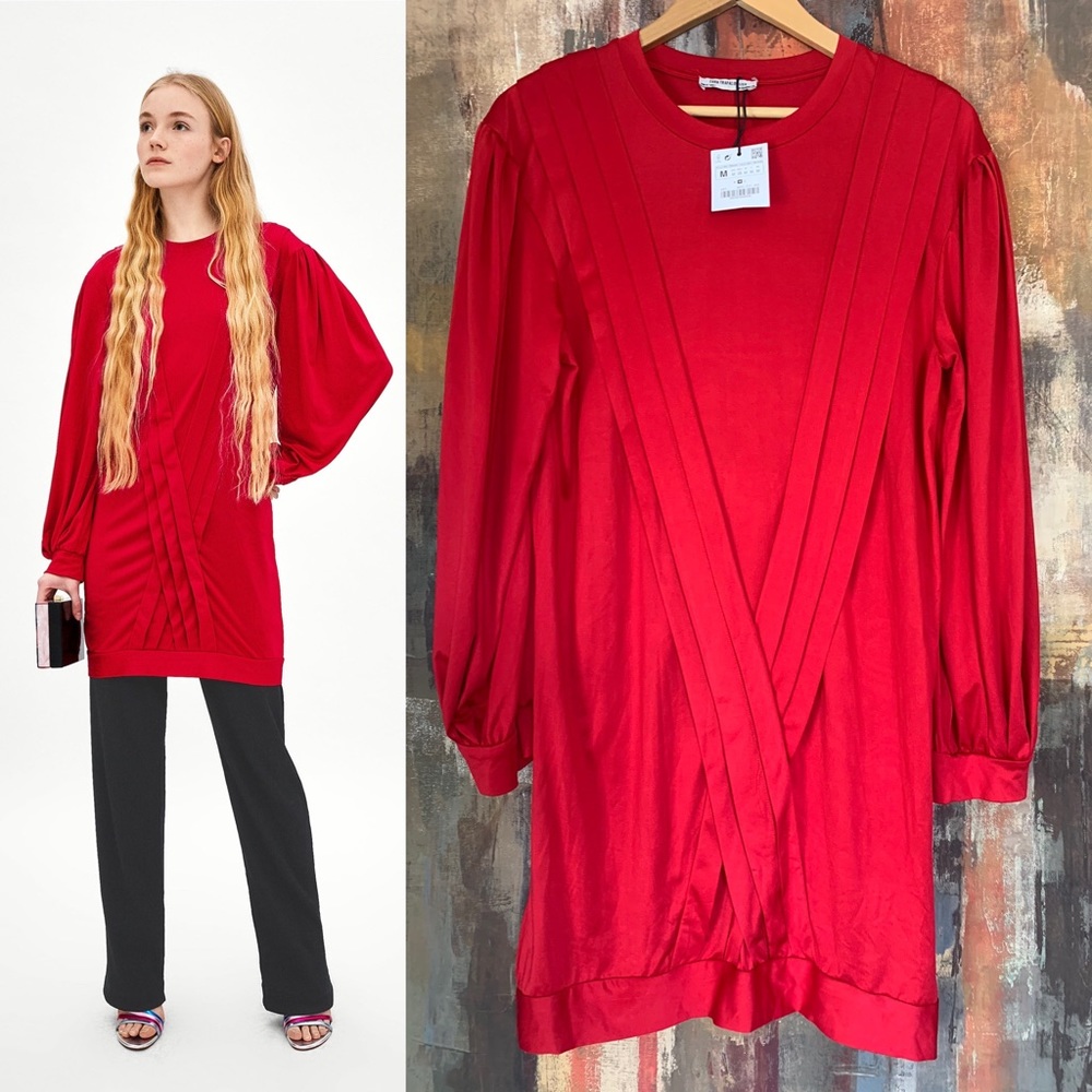 Zara Red Long Sleeve Shirt Dress M